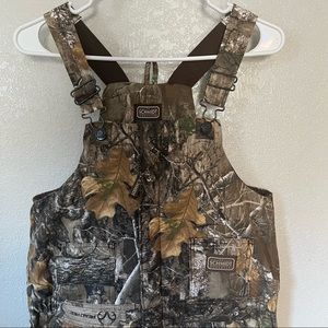 CE Schmidt work wear insulated camo bibs.